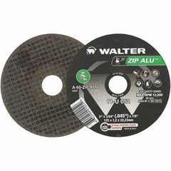 WALTER Surface Technologies - 5" 60 Grit Aluminum Oxide Cutoff Wheel - 3/64" Thick, 7/8" Arbor, 12,200 Max RPM, Use with Angle Grinders - USA Tool & Supply