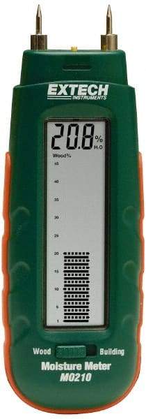 Extech - 32 to 104°F Operating Temp, Pocket Size Moisture Meter - LCD Display, Accurate to Wood 1%, Other Building Materials 0.1% - USA Tool & Supply