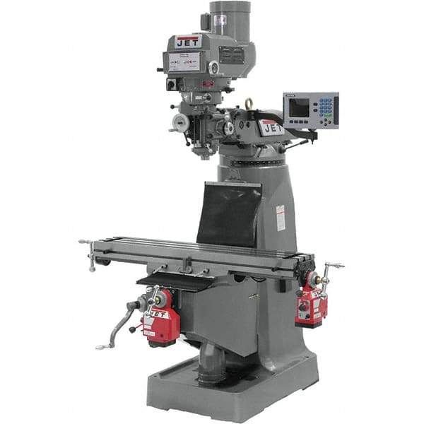 Jet - 9" Table Width x 49" Table Length, Variable Speed Pulley Control, 3 Phase Knee Milling Machine - R8 Spindle Taper, 3 hp - USA Tool & Supply