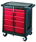 5 Dwr Mobile Work Center. Work surface supports 250 lbs. Built-in cord wrap - Lockable casters. Locking bar - USA Tool & Supply