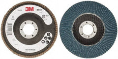 3M - 60 Grit, 4-1/2" Disc Diam, 7/8" Center Hole, Type 27 Zirconia Alumina Flap Disc - 13,300 Max RPM, Cloth Backing, Arbor Attaching System, Coated - USA Tool & Supply