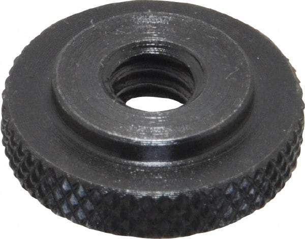 Gibraltar - 1/4-20" UNC Thread, Black Oxide Finish, Steel Round Knurled Check Nut - 7/32" Overall Height, 3/4" Head Diam, 1/2" Base Diam - USA Tool & Supply