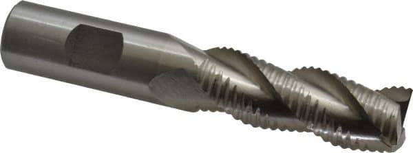 Interstate - 3/4" Diam, Coarse Pitch, 2" LOC, 3 Flute Cobalt Roughing Square End Mill - Uncoated, 4-1/4" OAL, 3/4" Shank Diam, Single End, Centercutting - USA Tool & Supply
