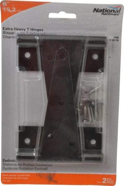 National Mfg. - 6" Long x 4-21/32" Wide x 1/8" Thick, T Hinge - Steel, Black Finish - USA Tool & Supply