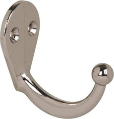 National Mfg. - 1" Wide x 1-3/4" High x 0.13" Thick, Single Prong Robe Hook - 1-3/4" Projection, Nickel Plated - USA Tool & Supply