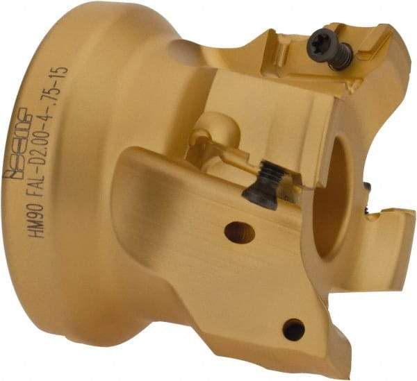Iscar - 4 Inserts, 2" Cut Diam, 3/4" Arbor Diam, 17/32" Max Depth of Cut, Indexable Square-Shoulder Face Mill - 0/90° Lead Angle, 1-3/4" High, HM90 AXCR 1505 Insert Compatibility, Through Coolant, Series Helialu - USA Tool & Supply