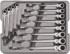 GearWrench - 12 Piece, 8mm to 19mm, 12 Point Ratcheting Combination Wrench/X-Beam Set - Metric Measurement Standard, Chrome Finish, Comes in Plastic Tray - USA Tool & Supply