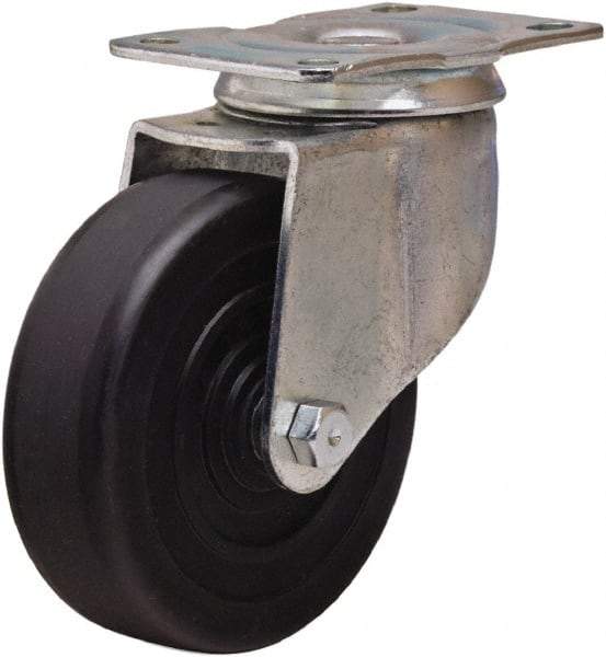 Hamilton - 4" Diam x 1-1/4" Wide x 5" OAH Top Plate Mount Swivel Caster - Hard Rubber, 165 Lb Capacity, Self-Lubricating Bearing, 2-1/2 x 3-3/4" Plate - USA Tool & Supply