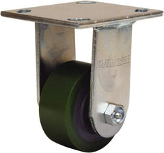 Hamilton - 3-1/4" Diam x 1-1/2" Wide x 5-1/4" OAH Top Plate Mount Rigid Caster - Polyurethane Mold onto Cast Iron Center, 475 Lb Capacity, Straight Roller Bearing, 4 x 4-1/2" Plate - USA Tool & Supply