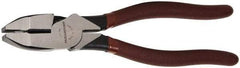 Paramount - 9" OAL, 1-9/16" Jaw Length x 1-1/4" Jaw Width, Side Cutting Linesman's Pliers - Serrated Jaw, New England Style Head, Bi-Material Plastic Dipped Handles - USA Tool & Supply