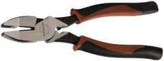 Paramount - 9" OAL, 1-9/16" Jaw Length x 1-1/4" Jaw Width, Side Cutting Linesman's Pliers - Serrated Jaw, New England Style Head, Double Injection Molded Handles - USA Tool & Supply