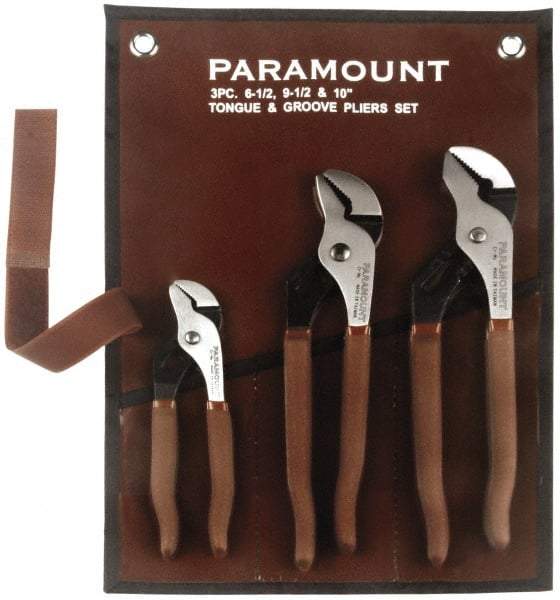 Paramount - 3 Piece Tongue & Groove Plier Set - Comes in Canvas Roll - USA Tool & Supply