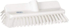 Vikan - 1-1/2" Bristle Length, Polyester Cleaning & Finishing Brush - 9-5/8" Long x 5" Wide Head, 10" OAL, European Threaded Handle, White, Polypropylene Block - USA Tool & Supply