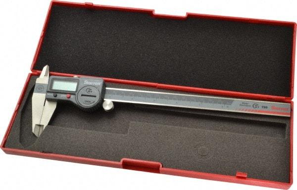Starrett - 0 to 200mm Range, 0.01mm Resolution, IP67 Electronic Caliper - Stainless Steel with 1-7/8" Stainless Steel Jaws, 0.0015" Accuracy, Serial Output - USA Tool & Supply