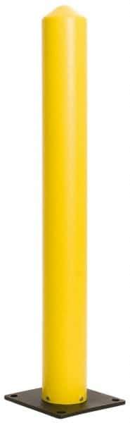 Eagle - 7" Diam x 42" High, Yellow High Density Polyethylene Bollard - 10" Wide x 10" Long Mounting Plate, 8 Lb - USA Tool & Supply