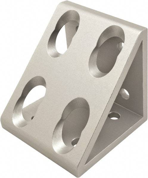 80/20 Inc. - 80mm Wide, Open Shelving 8 Hole Inside Corner Gusset - Aluminum, Clear Anodized Finish, 76mm Long, Use with 40 Series & Bolt Kit 75-3422 - USA Tool & Supply