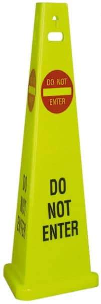 NMC - Do Not Enter, 40" High, Plastic Floor Sign - Cone, Red & Black on Yellow, For Security & Admittance - USA Tool & Supply
