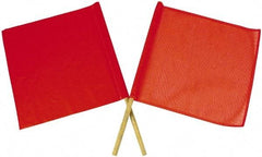 NMC - 18 Inch Wide x 18 Inch High, Plastic, Diagonal Warning Flag - 30 Inch Overall Height, 3/4 Inch Dowel Handle, Red Orange - USA Tool & Supply
