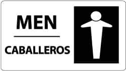 NMC - "Men", 10" Long x 18" Wide, Pressure-Sensitive Vinyl Safety Sign - Rectangle, 0.004" Thick, Use for Restroom, Janitorial & Housekeeping - USA Tool & Supply