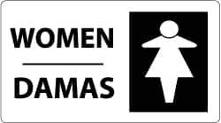 NMC - "Women", 10" Long x 18" Wide, Pressure-Sensitive Vinyl Safety Sign - Rectangle, 0.004" Thick, Use for Restroom, Janitorial & Housekeeping - USA Tool & Supply