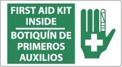NMC - "First Aid Kit Inside", 10" Long x 18" Wide, Pressure-Sensitive Vinyl Safety Sign - Rectangle, 0.004" Thick, Use for First Aid - USA Tool & Supply