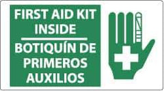 NMC - "First Aid Kit Inside", 10" Long x 18" Wide, Rigid Plastic Safety Sign - Rectangle, 0.05" Thick, Use for First Aid - USA Tool & Supply