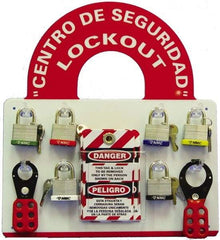 NMC - Equipped Plexiglass Tag and Padlock / Hasp Station - 14 Inch Wide x 15-1/2 Inch High, Red and White - USA Tool & Supply