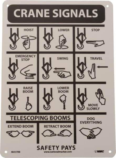 NMC - "Crane Signals", 14" Long x 10" Wide, Rigid Plastic Safety Sign - Rectangle, 0.05" Thick, Use for Accident Prevention - USA Tool & Supply