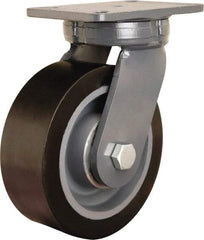 Hamilton - 8" Diam x 3" Wide x 10-1/2" OAH Top Plate Mount Swivel Caster - Polyurethane Mold on Forged Steel, 4,500 Lb Capacity, Precision Ball Bearing, 5-1/4 x 7-1/4" Plate - USA Tool & Supply