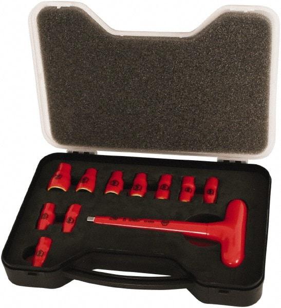 Wiha - 11 Piece 1/4" Drive Socket Set - 6 Points, 5mm to 14mm Range, Metric Measurement Standard - USA Tool & Supply