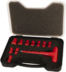 Wiha - 11 Piece 1/4" Drive Socket Set - 6 Points, 5mm to 14mm Range, Metric Measurement Standard - USA Tool & Supply