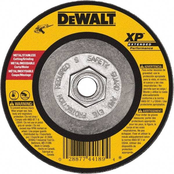 DeWALT - 24 Grit, 9" Wheel Diam, 1/8" Wheel Thickness, Type 27 Depressed Center Wheel - Zirconia Alumina, Resinoid Bond, 6,600 Max RPM, Compatible with Angle Grinder - USA Tool & Supply