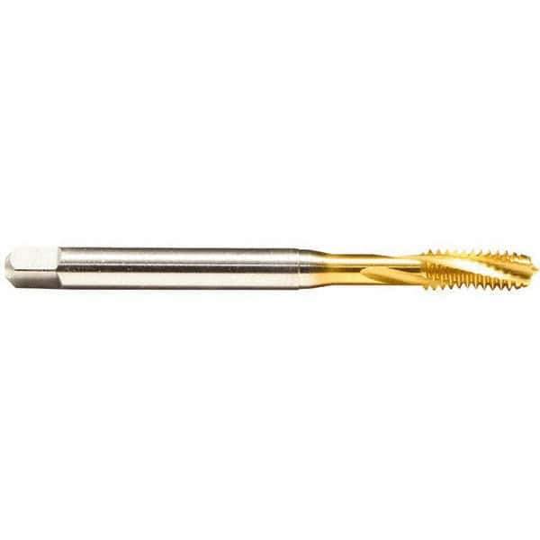 Emuge - M2x0.40 Metric 2 Flute 6H Bottoming Spiral Flute Tap - Cobalt, TiN Finish, 45mm OAL, Right Hand Flute, Right Hand Thread, Series Rekord D - USA Tool & Supply