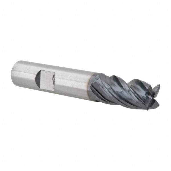 Value Collection - 1/2", 1" LOC, 1/2" Shank Diam, 3" OAL, 4 Flute, Solid Carbide Square End Mill - Single End, AlTiN Finish, Spiral Flute, Variable° Helix, Right Hand Cut, Right Hand Flute - USA Tool & Supply