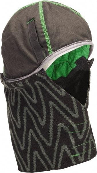 MSA - Universal Size, Black/Gray/Green, Underneath Hard Hat Winter Liner - Long Neck with Detachable Bottom Length, 3 Layer - USA Tool & Supply