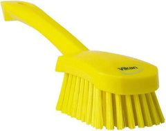 Vikan - 1.3" Bristle Length, Polyester Scrub Brush - 4-1/4" Long x 2-3/4" Wide Head, 10" OAL, Yellow, Polypropylene Block - USA Tool & Supply