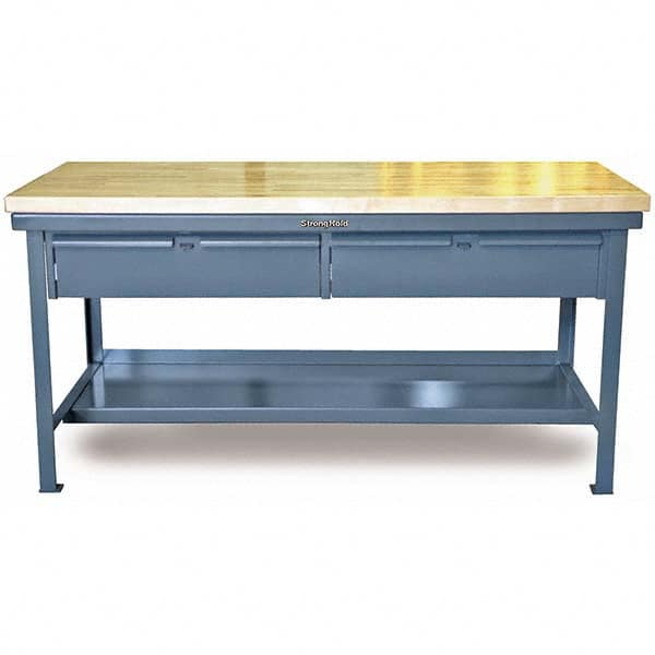 Strong Hold - Stationary Work Benches, Tables Type: Work Table with Drawer Top Material: Maple work surface 1-3/4" thick - USA Tool & Supply