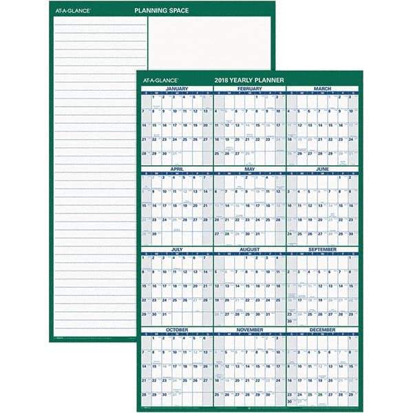 AT-A-GLANCE - 1 Sheet, 24 x 36", Erasable Wall Calendar - Green & White - USA Tool & Supply