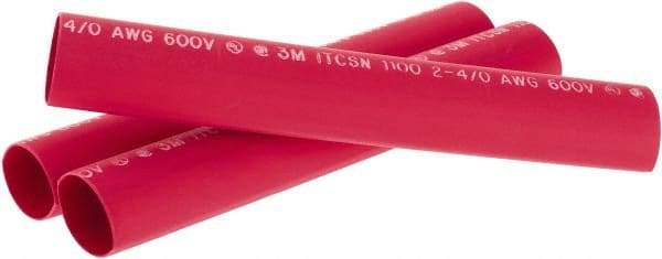 3M - 9" Long, 4:1, Polyolefin Heat Shrink Electrical Tubing - Red - USA Tool & Supply