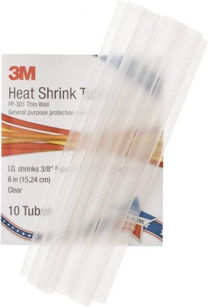 3M - 6" Long, 2:1, Polyolefin Heat Shrink Electrical Tubing - Clear - USA Tool & Supply