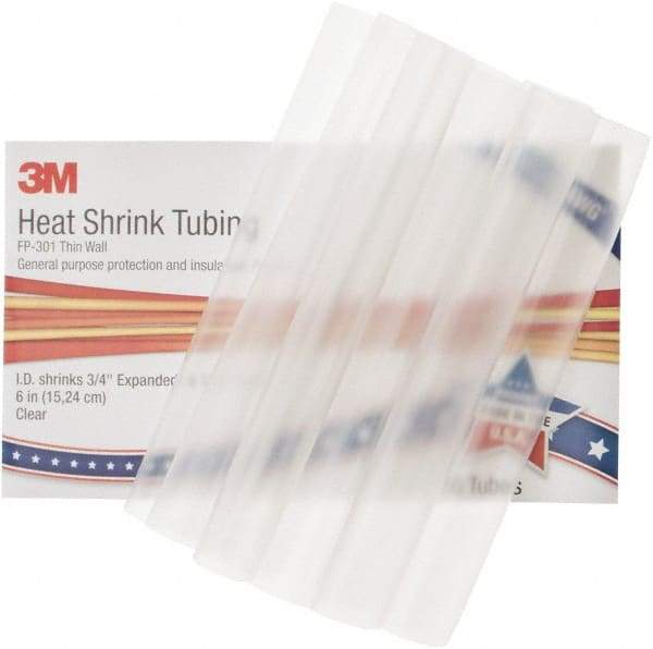 3M - 6" Long, 2:1, Polyolefin Heat Shrink Electrical Tubing - Clear - USA Tool & Supply