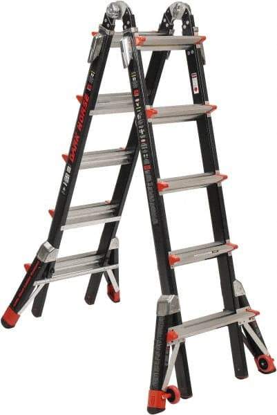 Made in USA - 4 Steps, 5-1/2' High, Type IA Rating, Fiberglass Multi-Use Ladder - 300 Lb Load Capacity, 29" Base Width - USA Tool & Supply