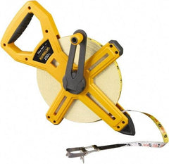 Komelon - 200' x 1/2" Yellow Fiberglass Blade Tape Measure - 1/8" Graduation, Yellow ABS Plastic Case - USA Tool & Supply