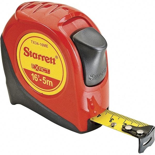 Starrett - 16' x 3/4" Yellow Blade Tape Measure - 1/16" & 1mm Graduation, S9 Graduation Style, Red Case - USA Tool & Supply