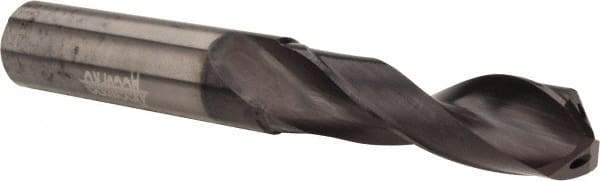 Accupro - 1/2" 140° Spiral Flute Solid Carbide Screw Machine Drill Bit - AlTiN Finish, Right Hand Cut, 47.6mm Flute Length, 102mm OAL, Standard Point, Straight Shank, Through Coolant - USA Tool & Supply
