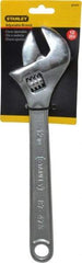 Stanley - 1-1/2" Jaw Capacity, 12" Standard Adjustable Wrench - Chrome Vanadium Steel, Chrome Finish, 12-1/4" OAL - USA Tool & Supply