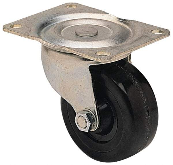 Albion - 3" Diam x 1-1/4" Wide x 3-13/16" OAH Top Plate Mount Swivel Caster - Hard Rubber, 270 Lb Capacity, Self-Lubricating Bearing, 3-1/8 x 4-1/8" Plate - USA Tool & Supply