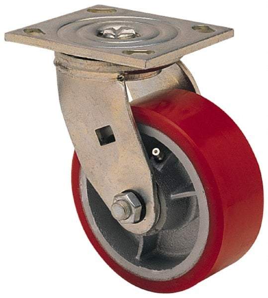 Albion - 4" Diam x 2" Wide x 5-5/8" OAH Top Plate Mount Swivel Caster - Polyolefin, 450 Lb Capacity, Roller Bearing, 3-7/8 x 4-1/2" Plate - USA Tool & Supply