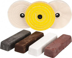 Made in USA - 6" Diam Concentric Sewn, Loose Sewn Buffing Wheel Set - 1/2, 5/8, 3/4 & 1" Arbor Hole - USA Tool & Supply