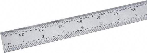 Fowler - 36" Long, 1/64, 1/32, 1/16, 1/8" Graduation, Rigid Steel Rule - 4R Graduation Style, Silver - USA Tool & Supply